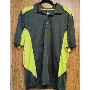 Mens PGA Tour Grey / Yellow Polo Stretch Golf Shirt Size Large
